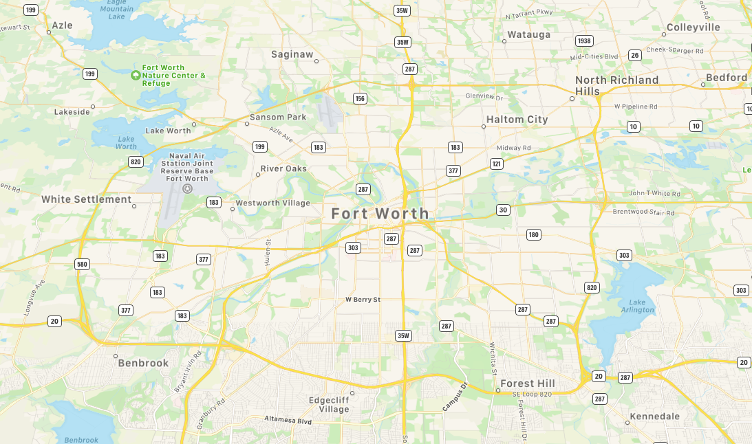 Map of Fort Worth and surrounding cities - Service Area